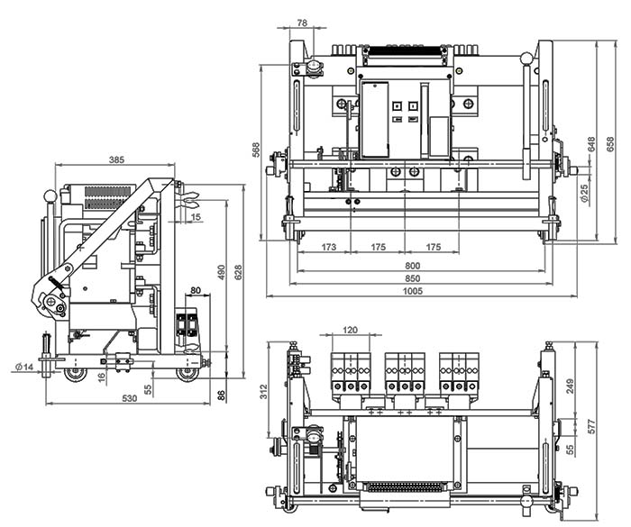 Автоматический выключатель АВМ 10СВ 630А Габаритные размеры